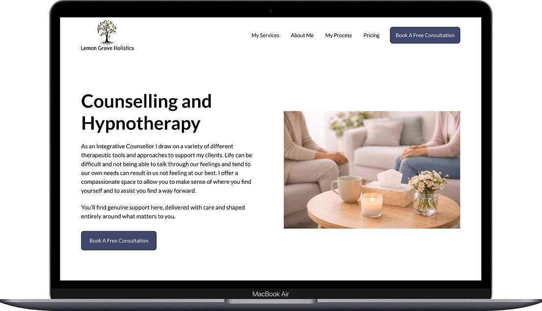 Lemon Grove Holistics website on a MacBook Air